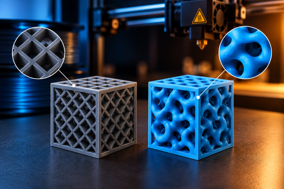 Gyroid vs Grid: Diferenças na Resistência e Velocidade 3D